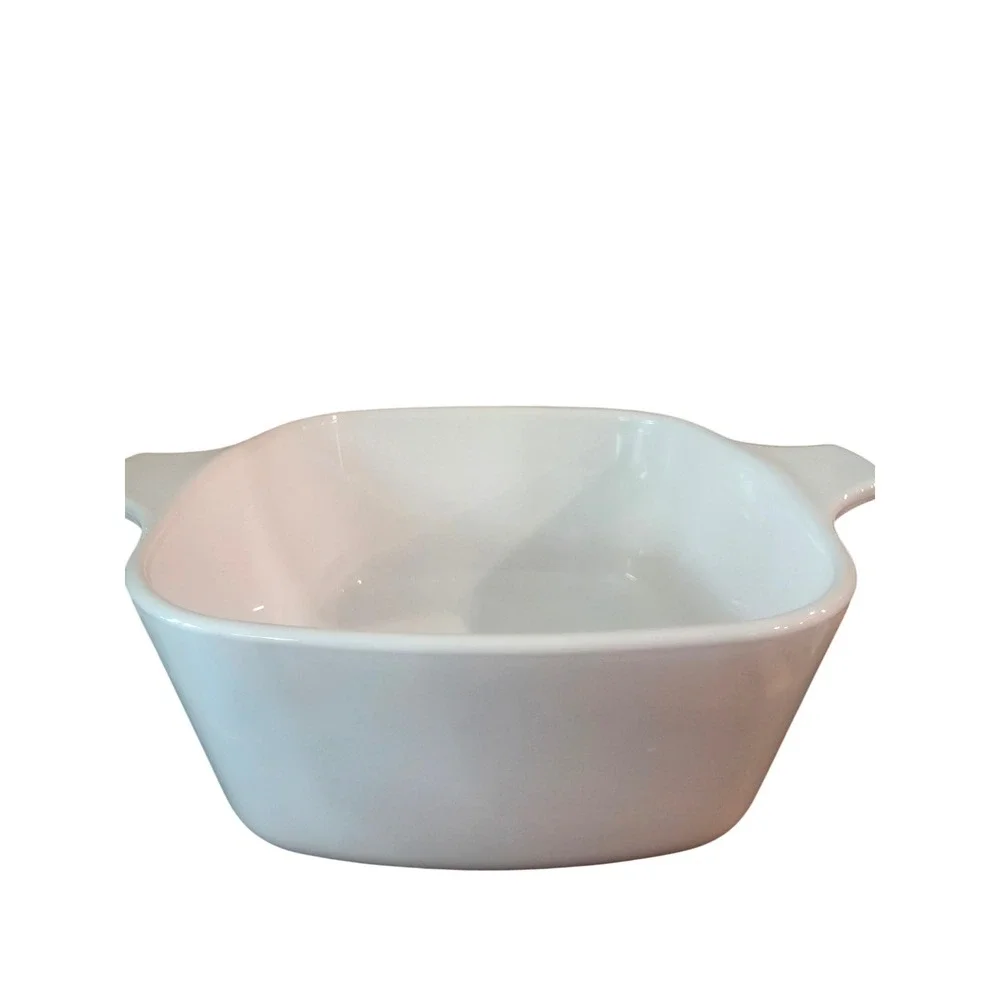 Vintage Corning Ware White Square Casserole Dish Small Baker with Handles 5 inch